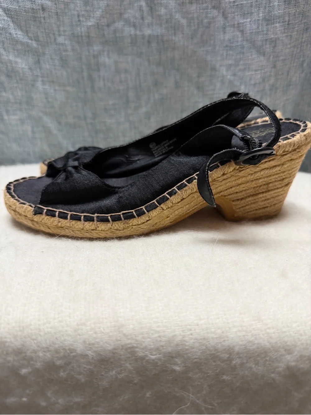Studio 1940 Black Espadrille Wedge Sandals with Bow Accent 8.5W